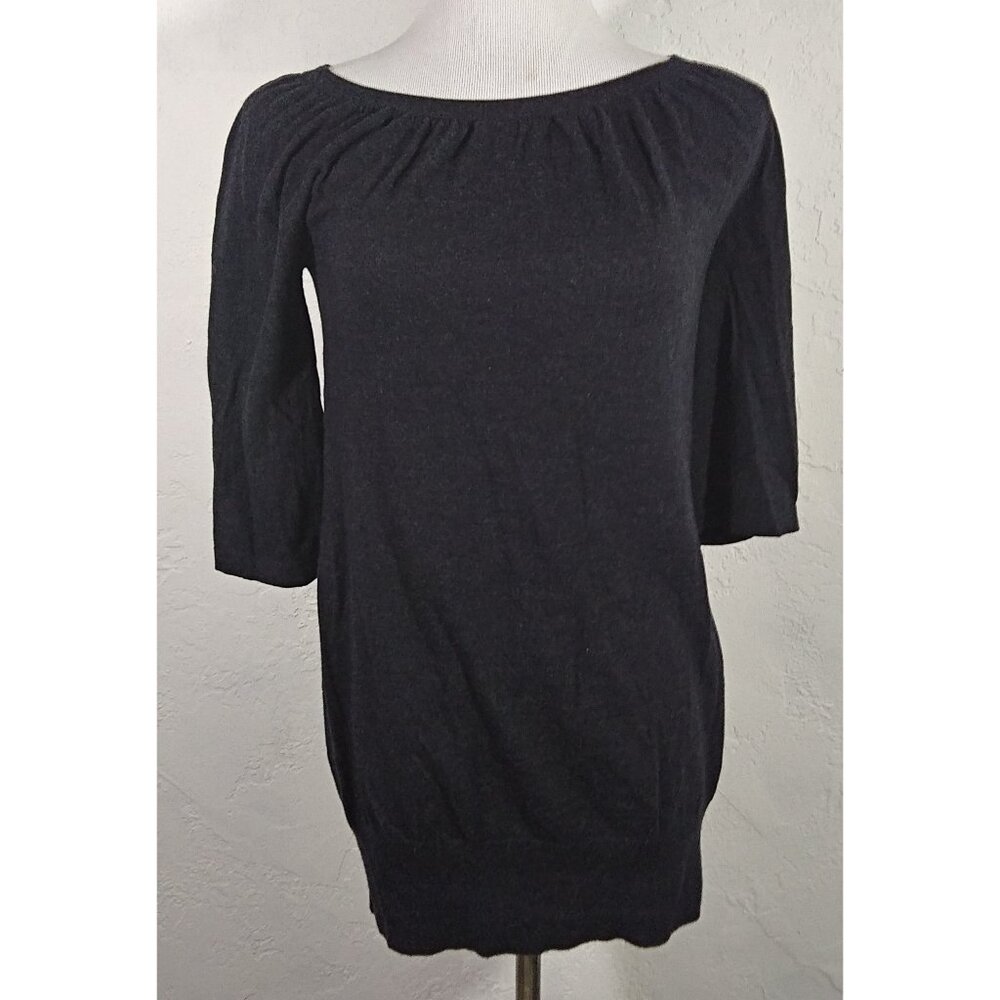 ICB Top Small Black Scoop Neck Ruched Sweater Half Sleeve Tunic